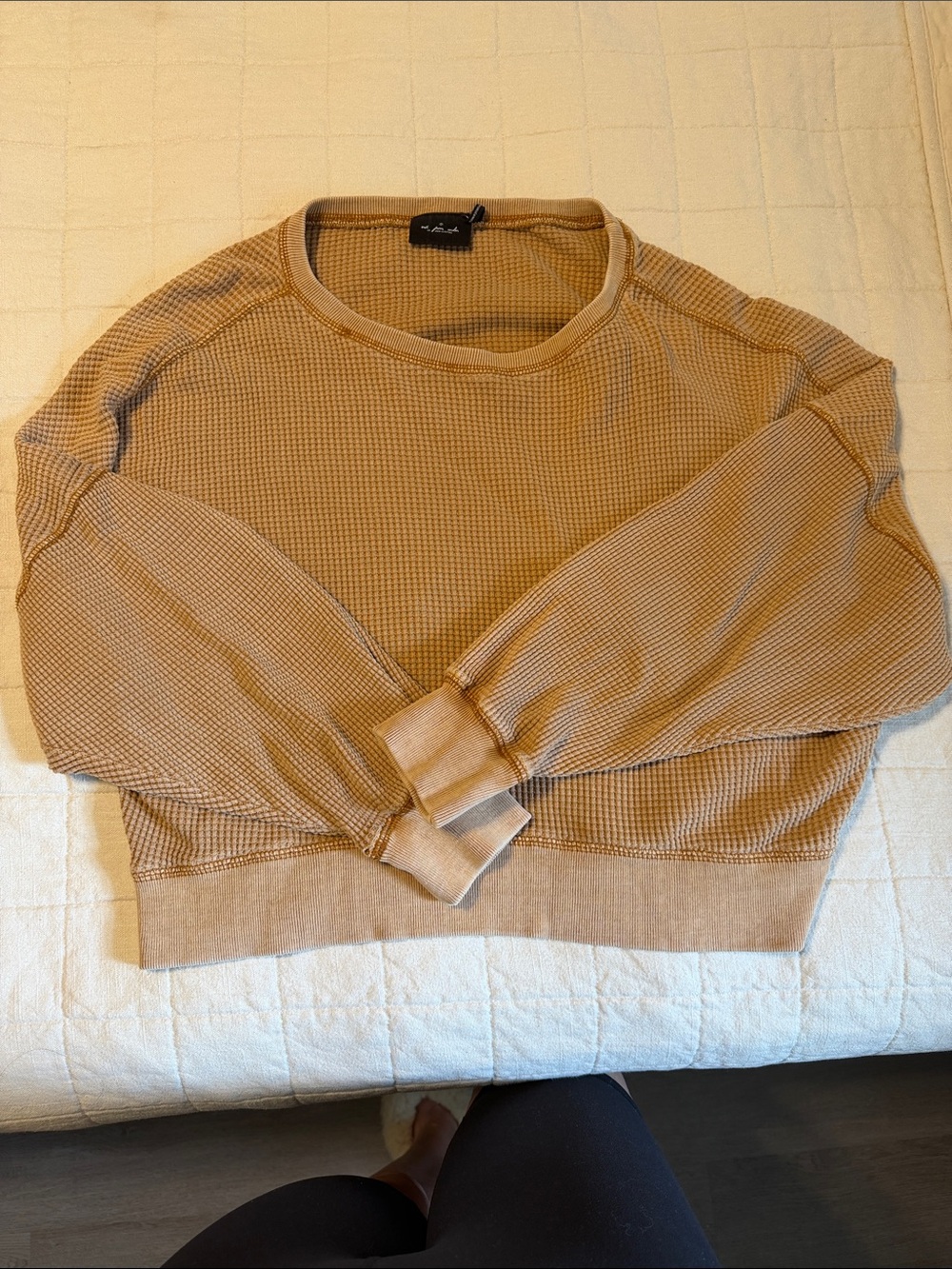 Urban Outfitters Waffle-Knit Crewneck Sweater in Camel